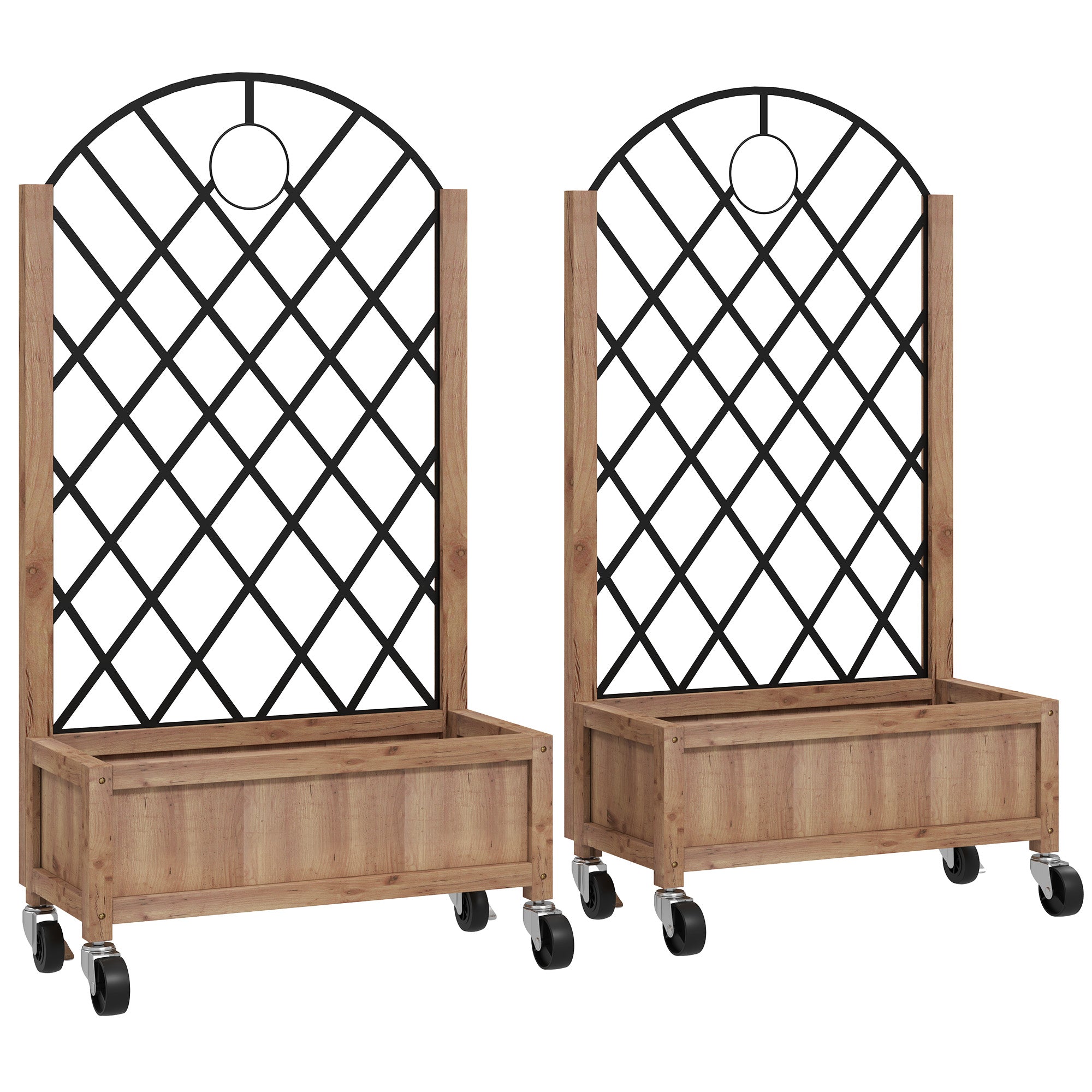 Sæt Med Hævede Havebede Plantekasser Med Hjul Espalier Og Plantepotter Blomsterkasser Træ 52x25x97cm Brun