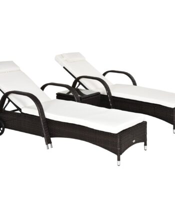 Sæt Med   Liggestole    Havestole Med Sidebord  Inklusive Hynder  Polyrattan  Brun Og Cremehvid