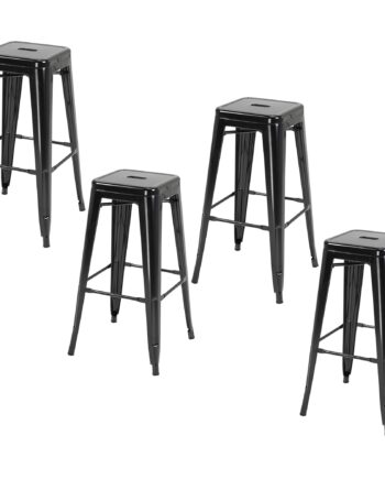 Sæt Med   Metalbarstole  Til Indendørs Og Udendørs Brug  Stabelbart Design  Sort