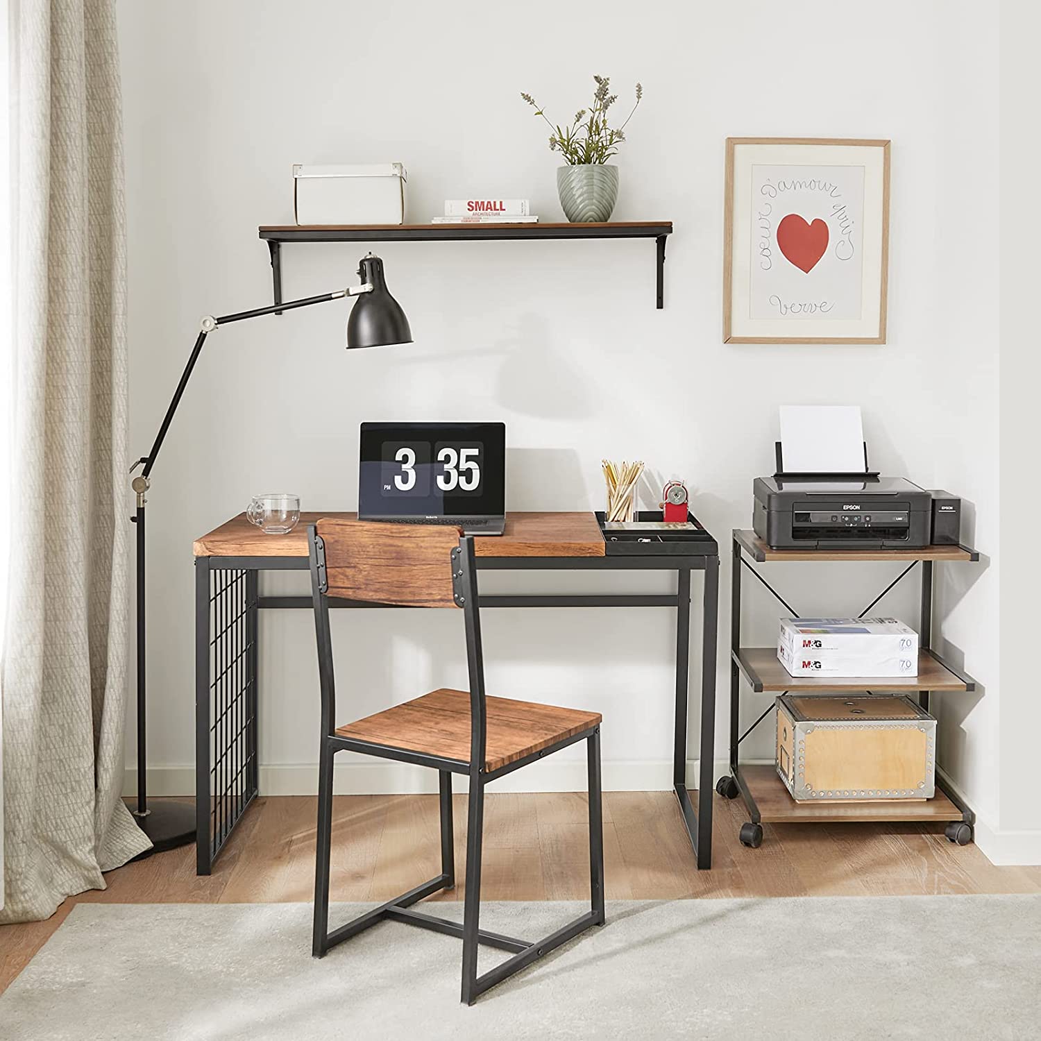 Sæt Med Skrivebord Stol Med Flytbare Hylder Industrielt Look Naturfarvet