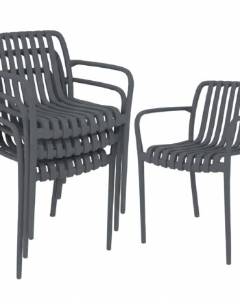 Sæt Med   Stabelbare Havestole Med Lameller  Ergonomiske  Mørkegrå