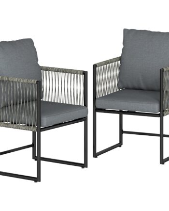 Sæt Med   Vejrbestandige Havestole Lavet Af Stål Og Pe-rattan Med Hynder  Armlæn Og Ryglæn  52x52x66 Cm  Mørkegrå
