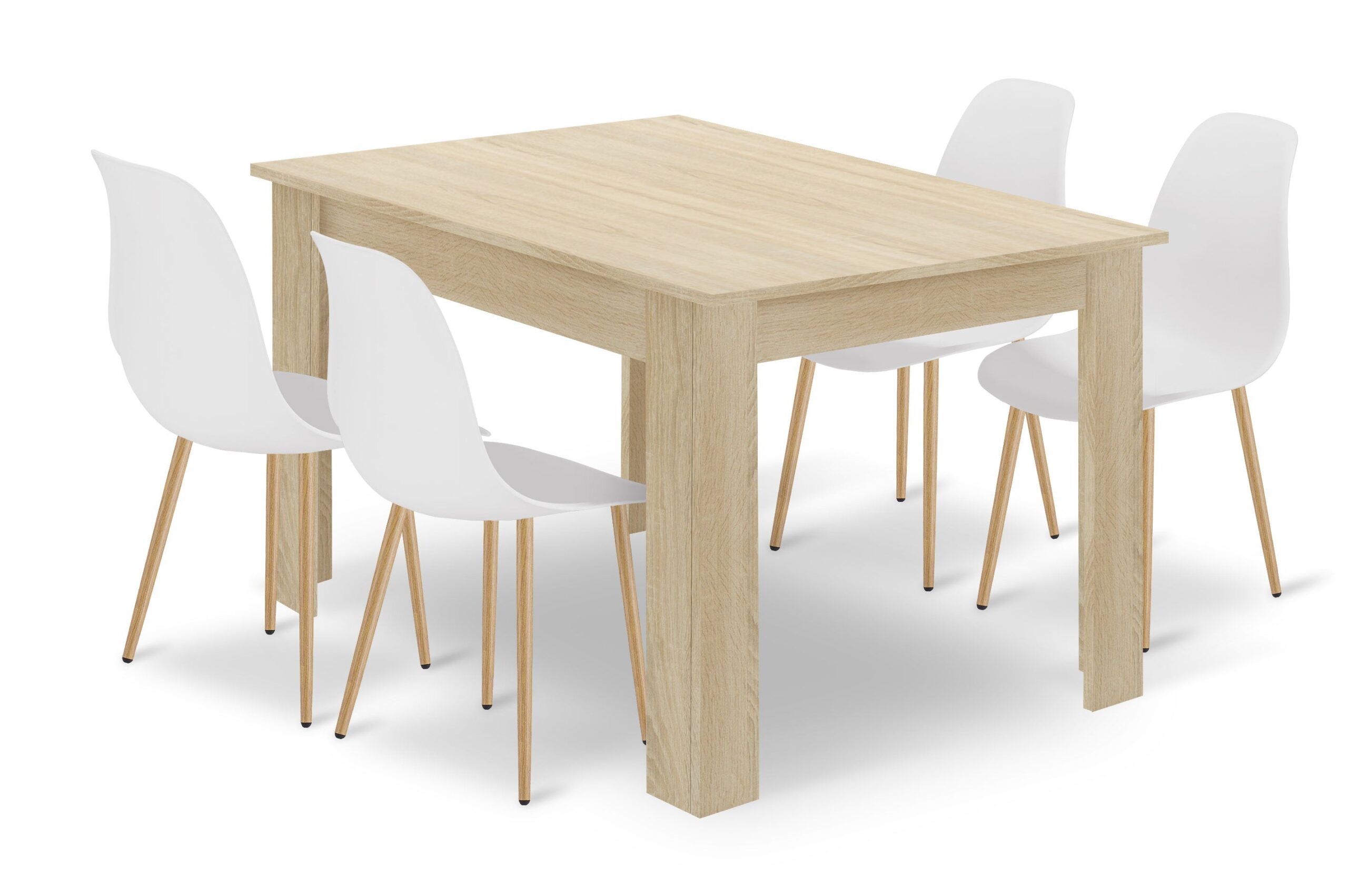 Sæt: Np Bord 120x80cm Sonoma Eg Wat Stole Hvide Naturlige Ben
