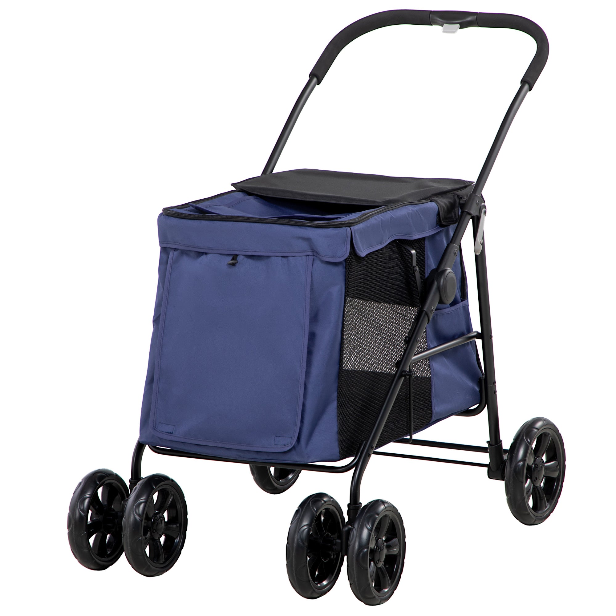 Sammenklappelig Hundevogn Op Til 20 Kg Med Hynde Sidelommer 102 Cm 62 Cm 105 Cm Blå