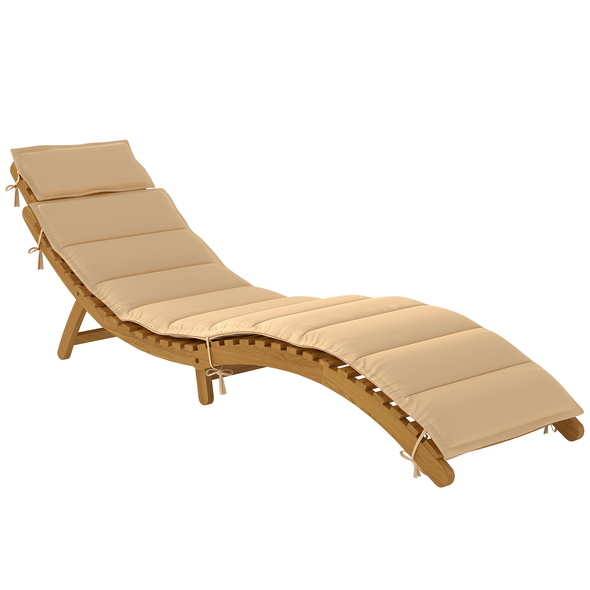 Sammenklappelig Vejrbestandig Solseng Træ Med Polstring Nakkestøtte Og Bærehåndtag 183 54 63 Cm Beige