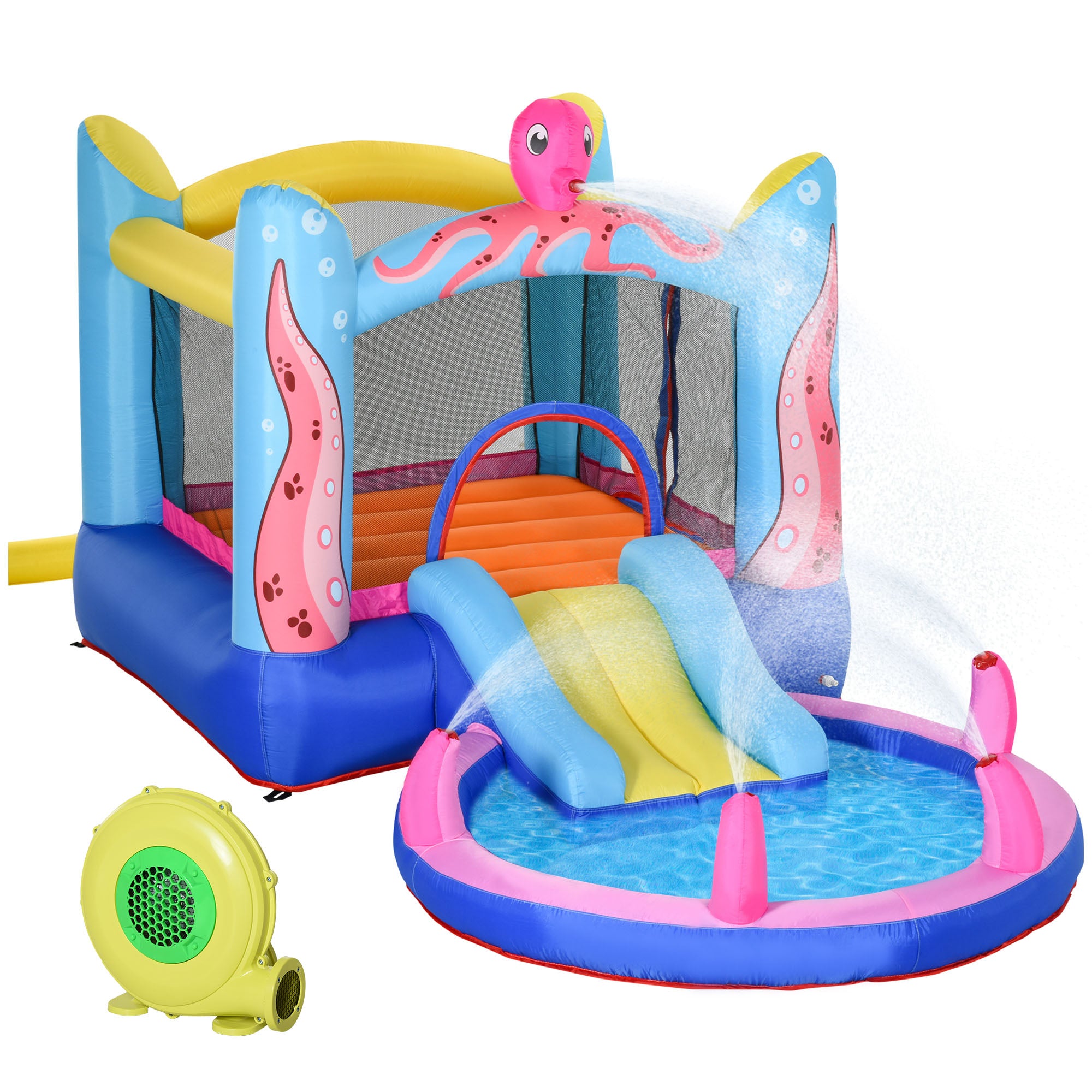 Selvoppusteligt Hoppeborg Inklusive Blæser Plaster Trampolin Vandbassin Rutsjebane 360 175 180 Cm