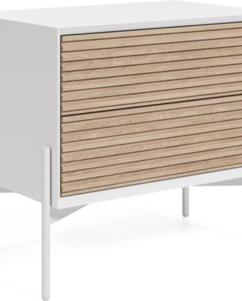 Sengebord Kave Home Marielle 55   40   64 Cm Hvid Natur Med   Skuffer