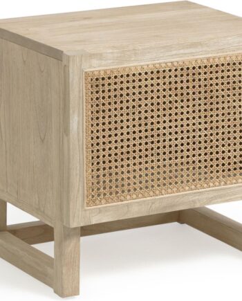 Sengebord Kave Home Rexit Rustikt Kolonialt   Massivt Minditræ Med Håndflettet Rattanfront Natur H48xb38xl50 Cm