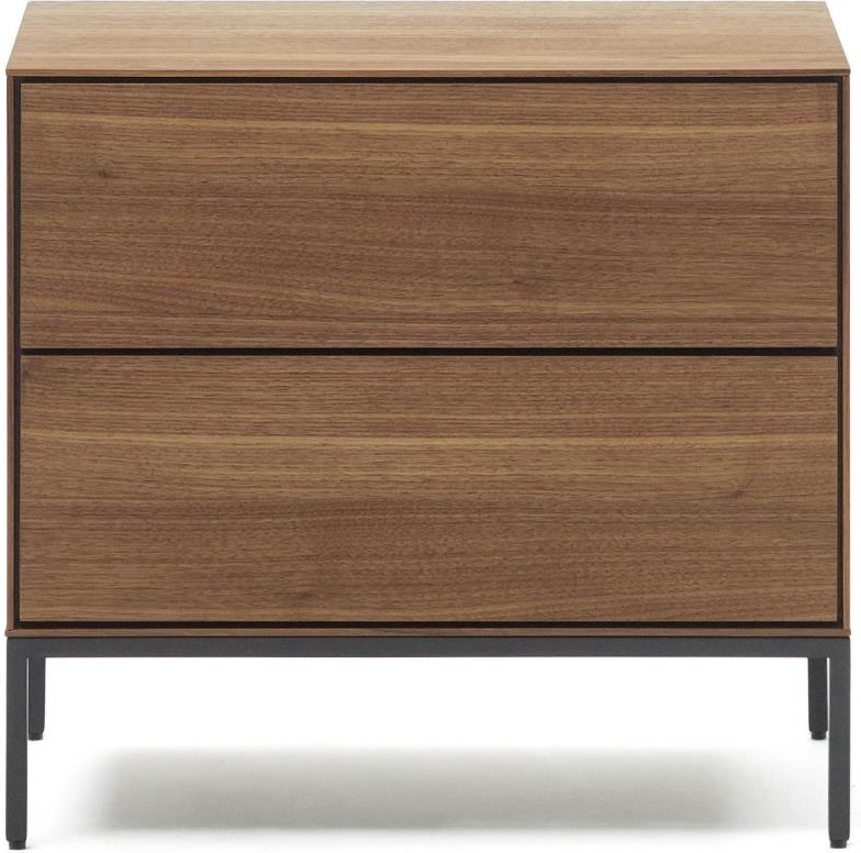 Sengebord Kave Home Vedrana Natbord   Valnøddefinér Med Mat Antracit Stålben H55xl60xd40 Cm