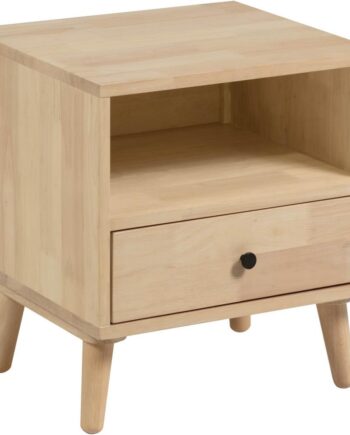 Sengebord Kave Home Wari Natbord Nordisk Design   Lyst Gummitræ Med Skuffe   Hylde 54x45x50 Cm