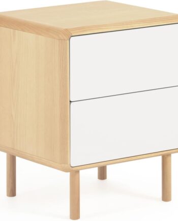 Sengebord Natbord Kave Home Anielle   Askefiner Og Massiv Ask  Natur Grå   58 4ã 45ã 50 Cm