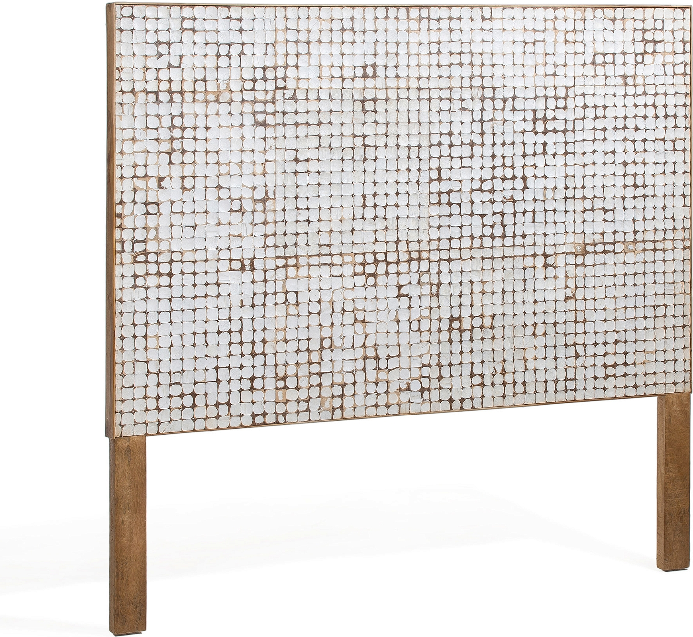 Sengegavl Kave Home Kron Rustik Massivt Mangotræ Kokosnøddeskaller Hvid Natur H135xl174 Cm
