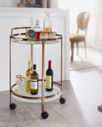 Serveringsvogn   Glas Med Guldfarvet Kant  Retro-look