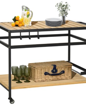 Serveringsvogn   Industriel Stil  Vejrbestandig    Kroge    Hylde  107 Cm   65 Cm   80 Cm  Sort   Natur