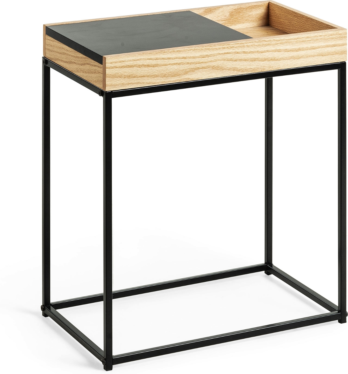 Sidebord Kave Home Detail Nordisk Moderne Hjørnebord Egetræ Og Sort Metal H55xb30xl50 Cm Natur Sort