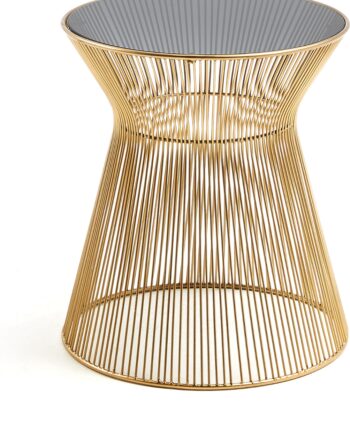 Sidebord Kave Home Jolene ø40   H44 Cm   Moderne Småbord Med Sort Glasplade Og Gylden Jernfinish