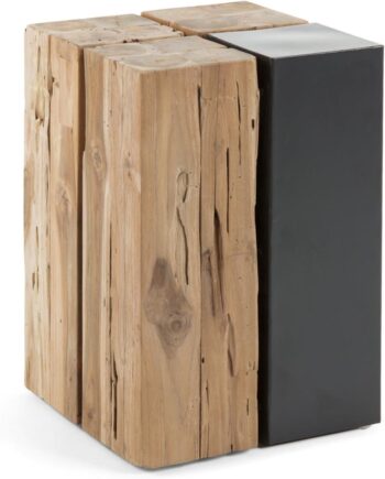 Sidebord Kave Home Kwango   Hjørne- Og Bakkebord   Teaktræ Og Sort Metal H42     B29   L29 Cm