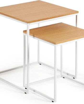 Sidebord Sæt Kave Home Yoana    Moderne Nordiske Småborde   Egetræsfinér   Hvidt Jern 45ã 45ã 50 Cm
