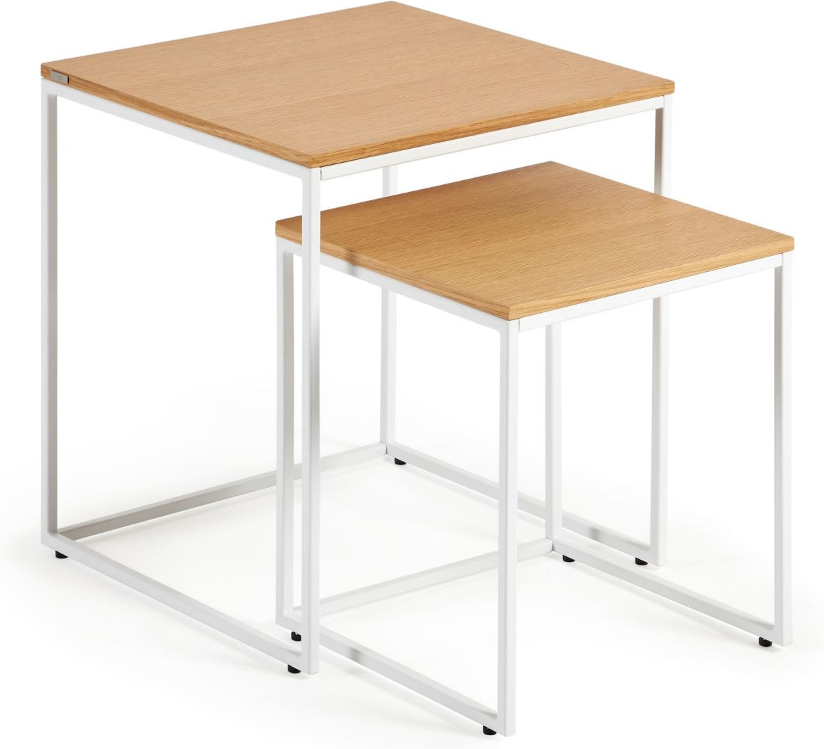 Sidebord Sæt Kave Home Yoana Moderne Nordiske Småborde Egetræsfinér Hvidt Jern 45ã 45ã 50 Cm