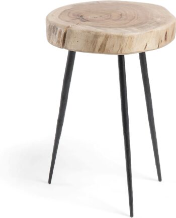 Sidebord Til Stue Kave Home Eider   Akacietræ Og Sortlakeret Stål H54   B35   D35 Cm