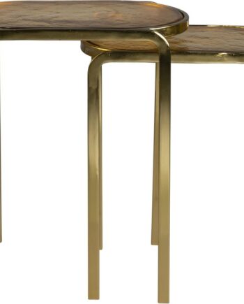 Sidebordssæt Dutchbone Bandhu    Stk Brungrå Aluminium Med Glas Og Guldbund  Retro Design