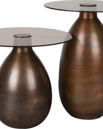 Sidebordssæt Dutchbone Selene   Stk Småborde Mørkebrun Emaljeret Jern Og Røget Glas ø44   H38 Cm