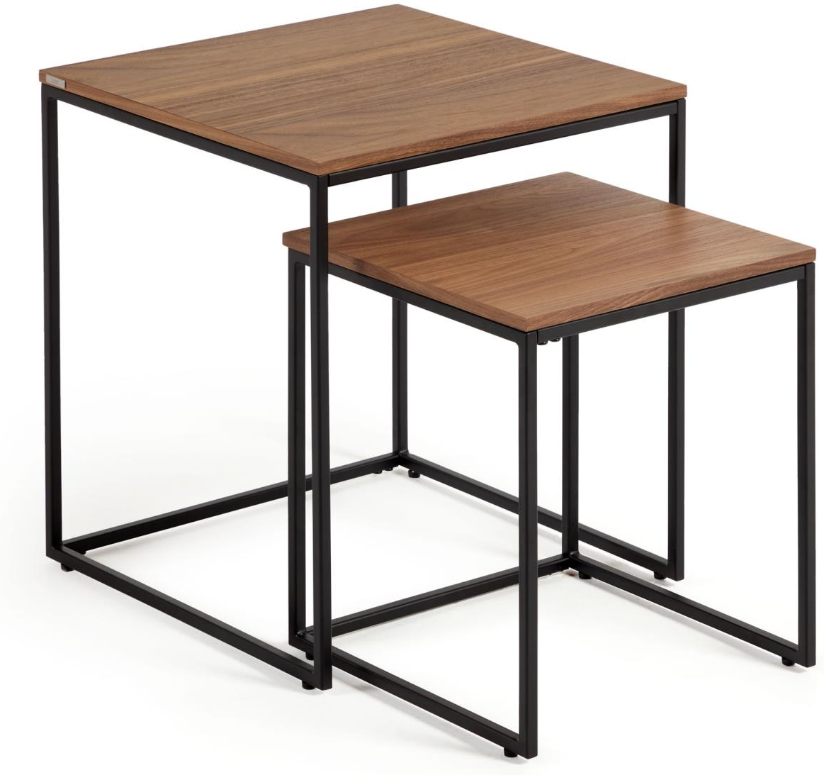 Sidebordssæt Kave Home Yoana Småborde Valnødfiner Og Sort Metal ø45ã H50 Cm