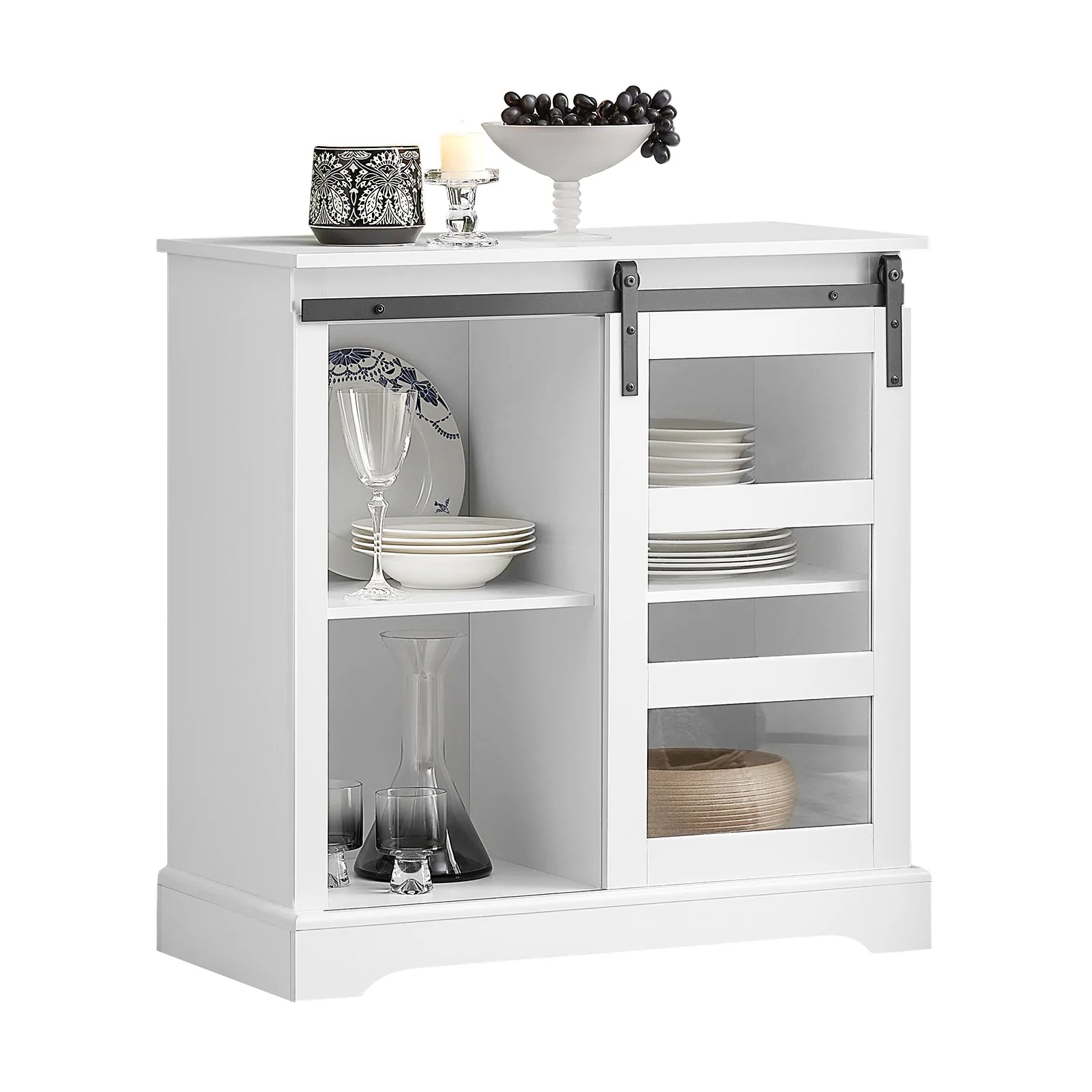 Skænk Vitrineskab 80 39 82 Cm Hvid Med Skydedøre Glas