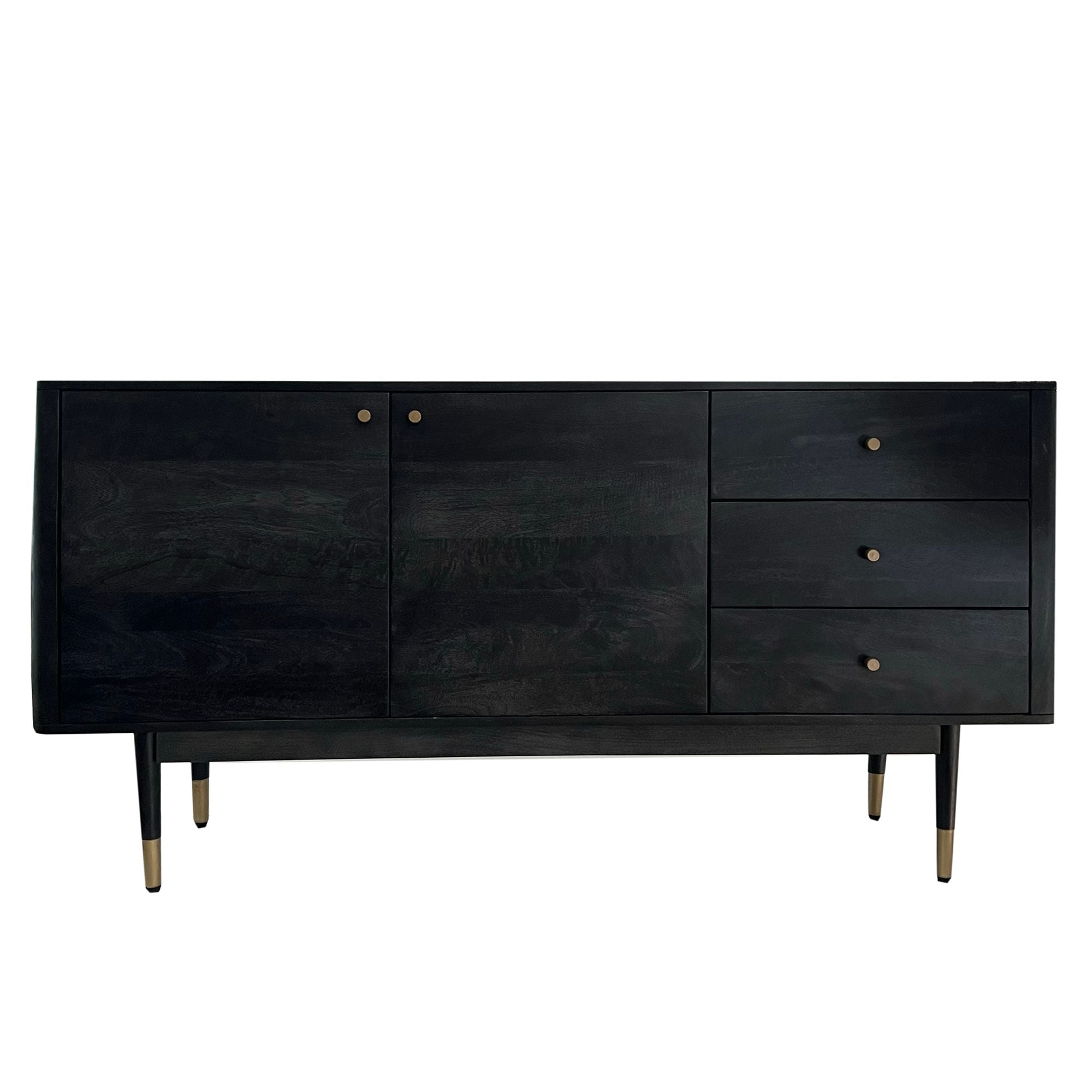 Skænk 160x81x42 Cm Kommode Massivt Akacietræ Sort Høj Moderne Kommode