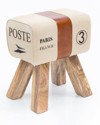 Skammel   Læder Og Træ Med Poste Paris Grafik  Retro-look