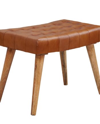 Skammel   ægte Læder Og Ben   Mangotræ  67   47   39 Cm