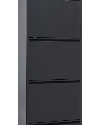 Skoreol Kave Home Ode   Sort Pulverlakeret Metal    Låger  Plads Til 15 Par Sko  H169   B15   L50 Cm