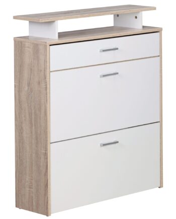 Skoskab Med Vippefunktion  80x95x24cm  Moderne Look  Hvid Og Naturfarvet