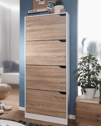Skoskab Med Vipperum Til 24 Par Sko  60x150x24 Cm  Naturfarvet Og Hvid