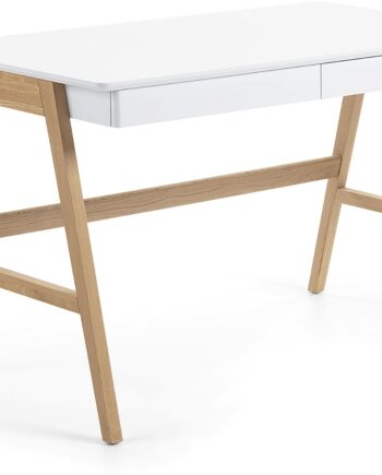 Skrivebord Arbejdsbord Kave Home Dyana Hvidlakeret Mdf Med Egeben 120x60x75 Cm