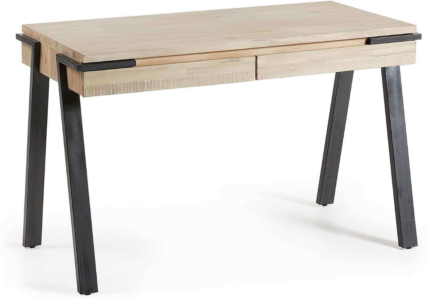 Skrivebord Computerbord Kave Home Thinh Industrielt Rustikt Natur Sort Akacietræ Stål Med Skuffer L125x60x77 Cm
