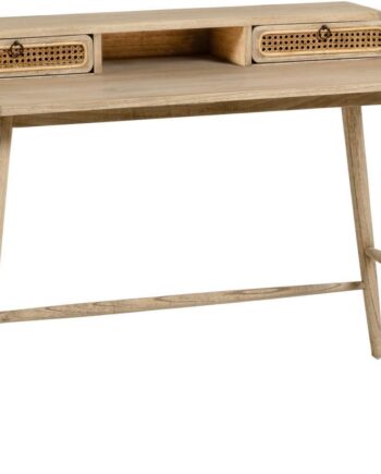 Skrivebord Kave Home Nalu Massivt Mindi-træ Med Håndflettet Rattan Natur 110x60 Cm
