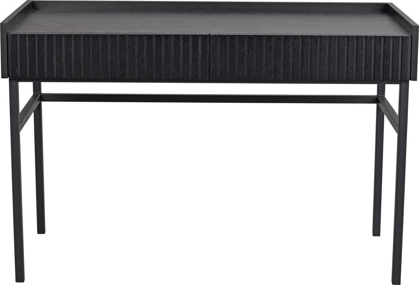 Skrivebord Rowico Halifax   Sort Egfinér Med Egetræslister  Softluk Skuffer Og Guldfinish Greb 120x61x82 Cm
