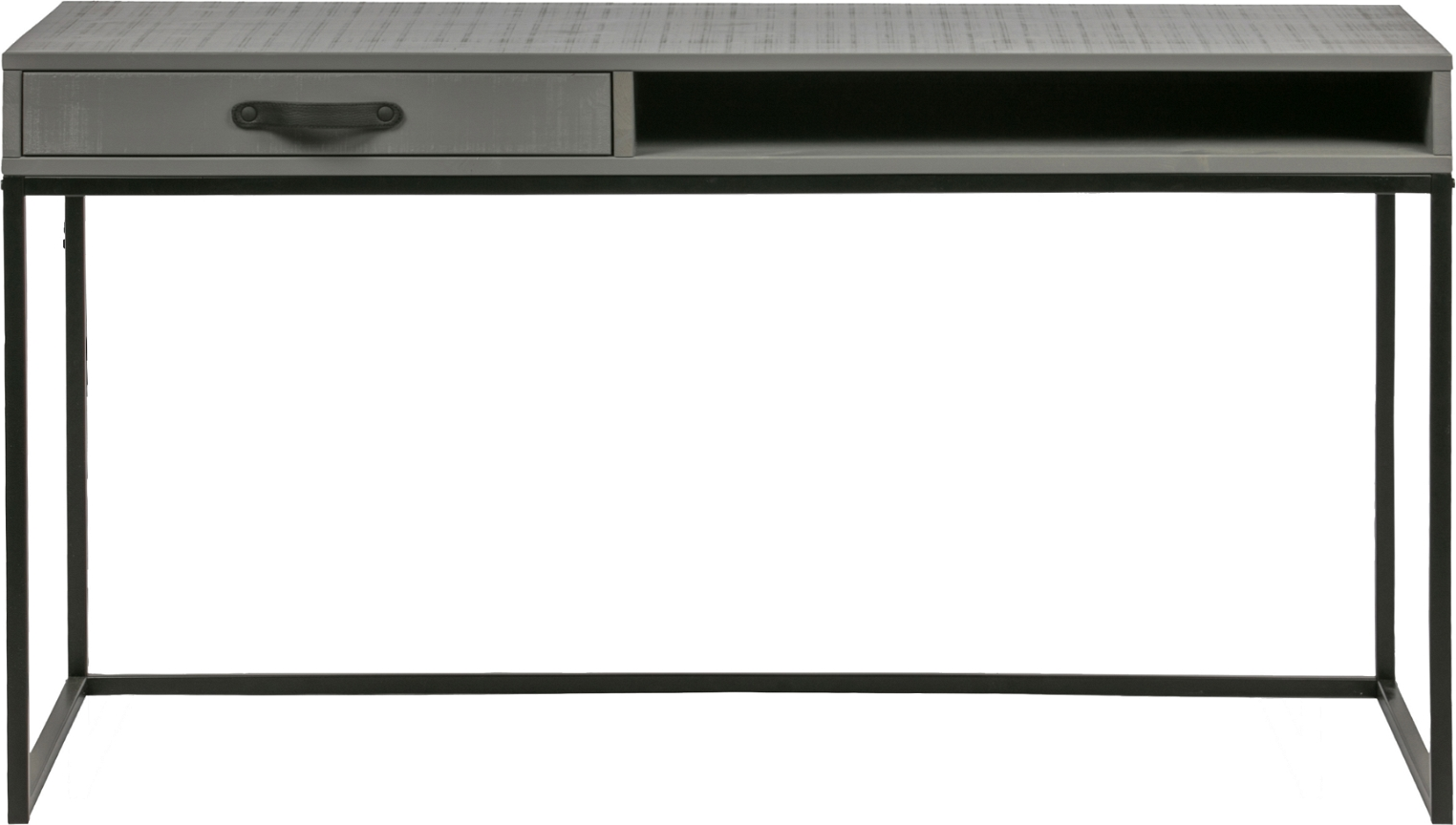 Skrivebord Woood Morris Af Massivt Gråt Fyrretræ Med Rustik Finish Og Sort Metalramme 130x58x75 Cm
