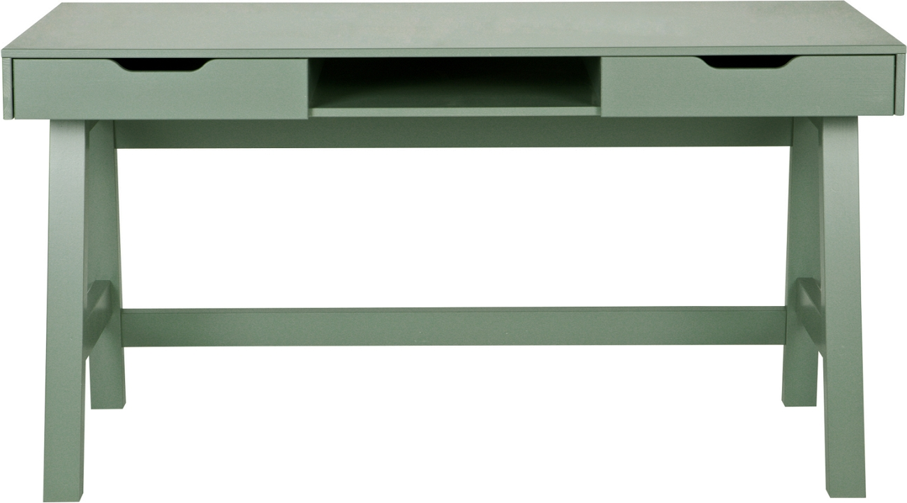 Skrivebord Woood Nikki Massivt Fyrretræ Jadegrøn L140ã D62ã H75 Cm Skuffer åben Hylde