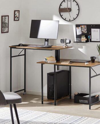 Smart  Fleksibelt Skrivebord Med   Bordplader Og Hylder  Brun