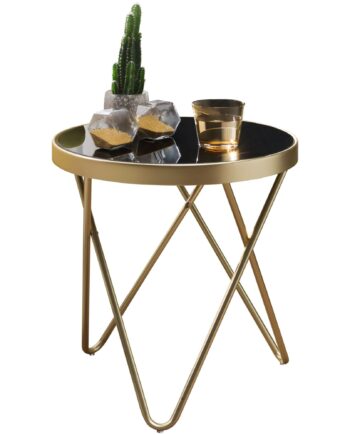 Smukt Sofabord   Sidebord Med Sort Glasbordplade  42 Cm