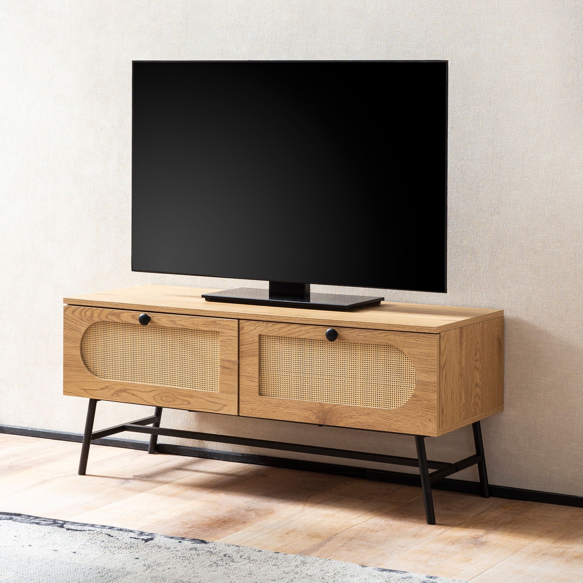 Smukt Tv-bord Lav Kommode Rattanflet 100x45x40 Cm Naturfarvet