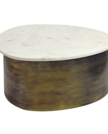 Sofabord 63 Cm   Guld Aluminium Med Hvid Marmorbordplade   Organisk Designbord