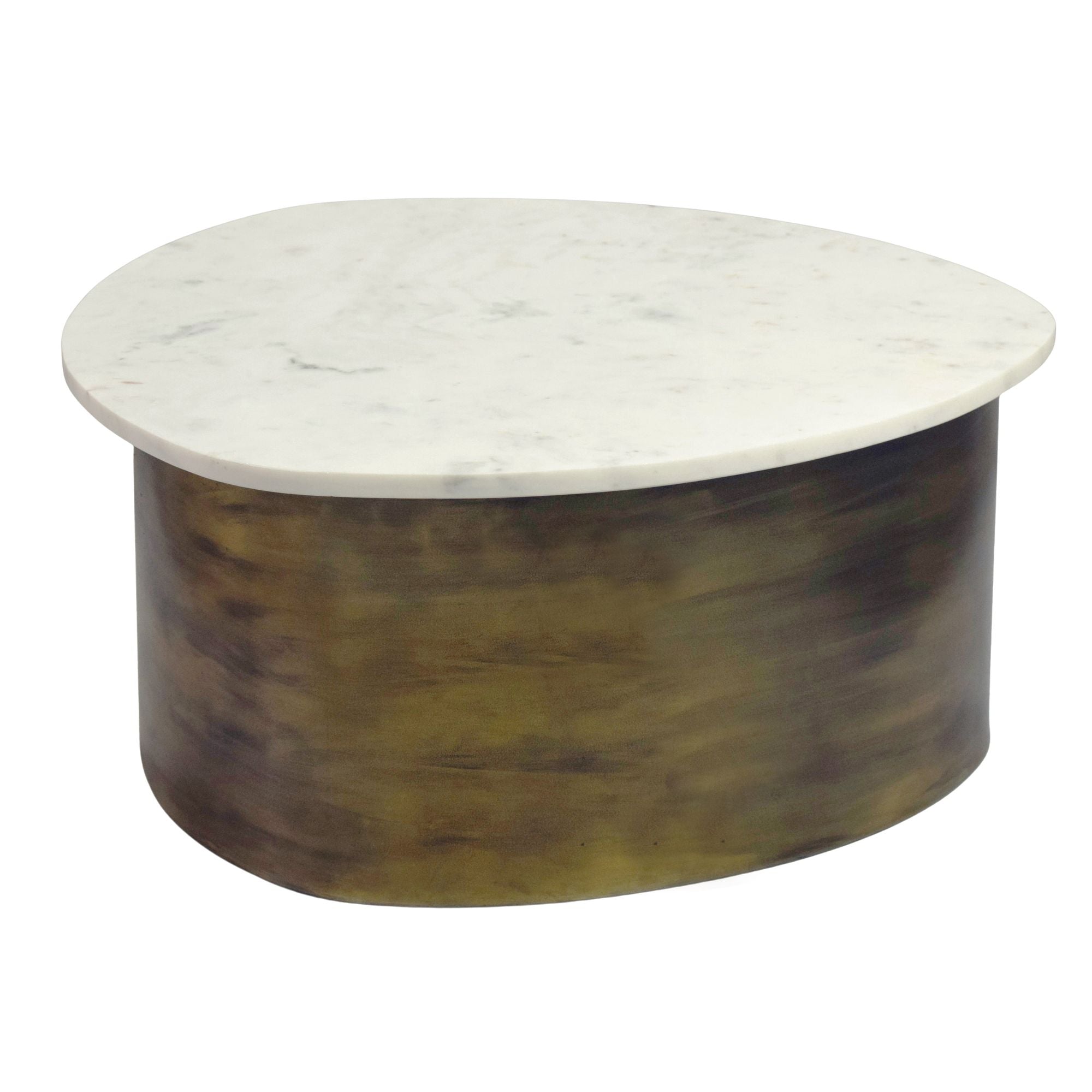 Sofabord 63 Cm Guld Aluminium Med Hvid Marmorbordplade Organisk Designbord