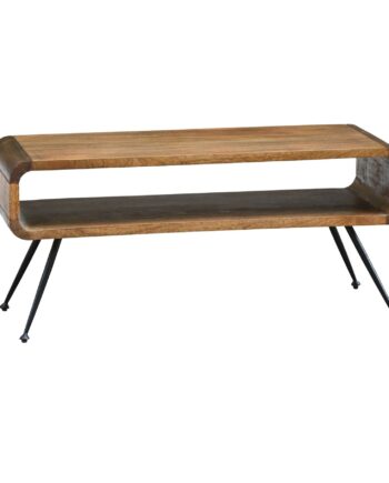 Sofabord 105 Cm   Massivt Mangotræ Og Metal   Rektangulært Designbord Med Hylde