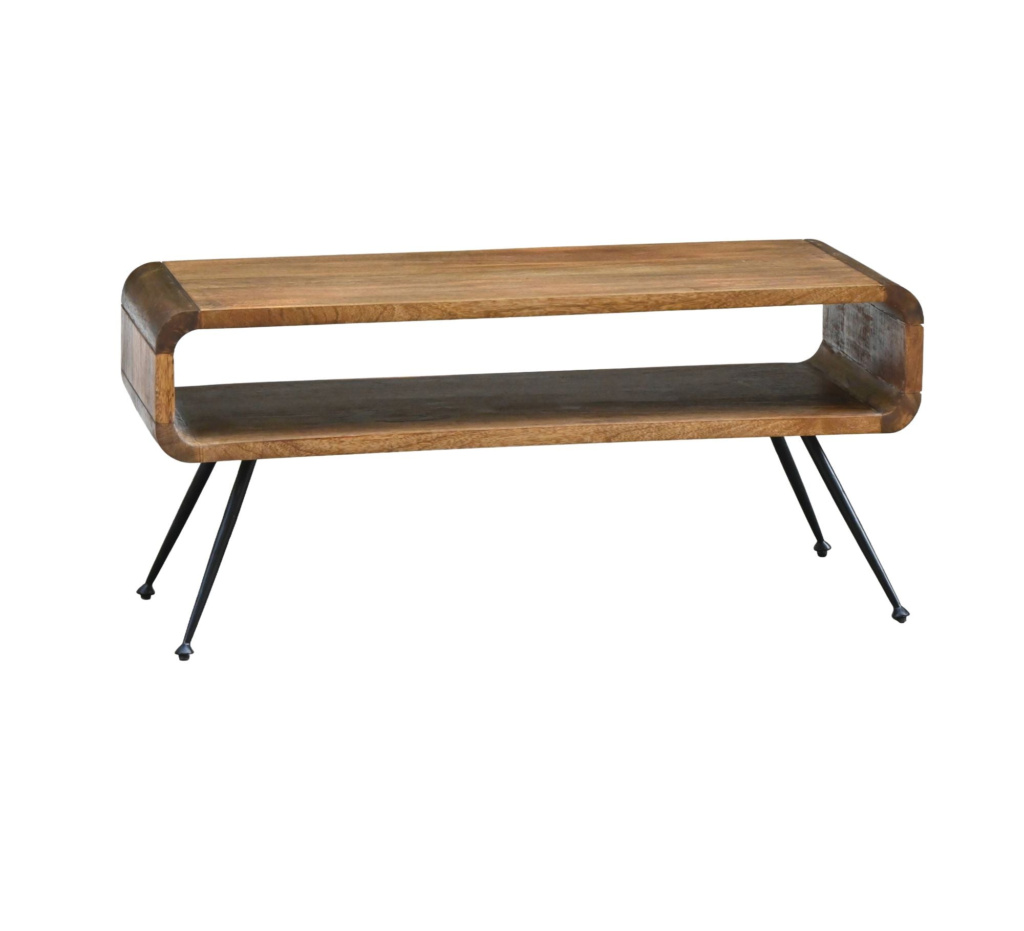 Sofabord 105 Cm Massivt Mangotræ Og Metal Rektangulært Designbord Med Hylde