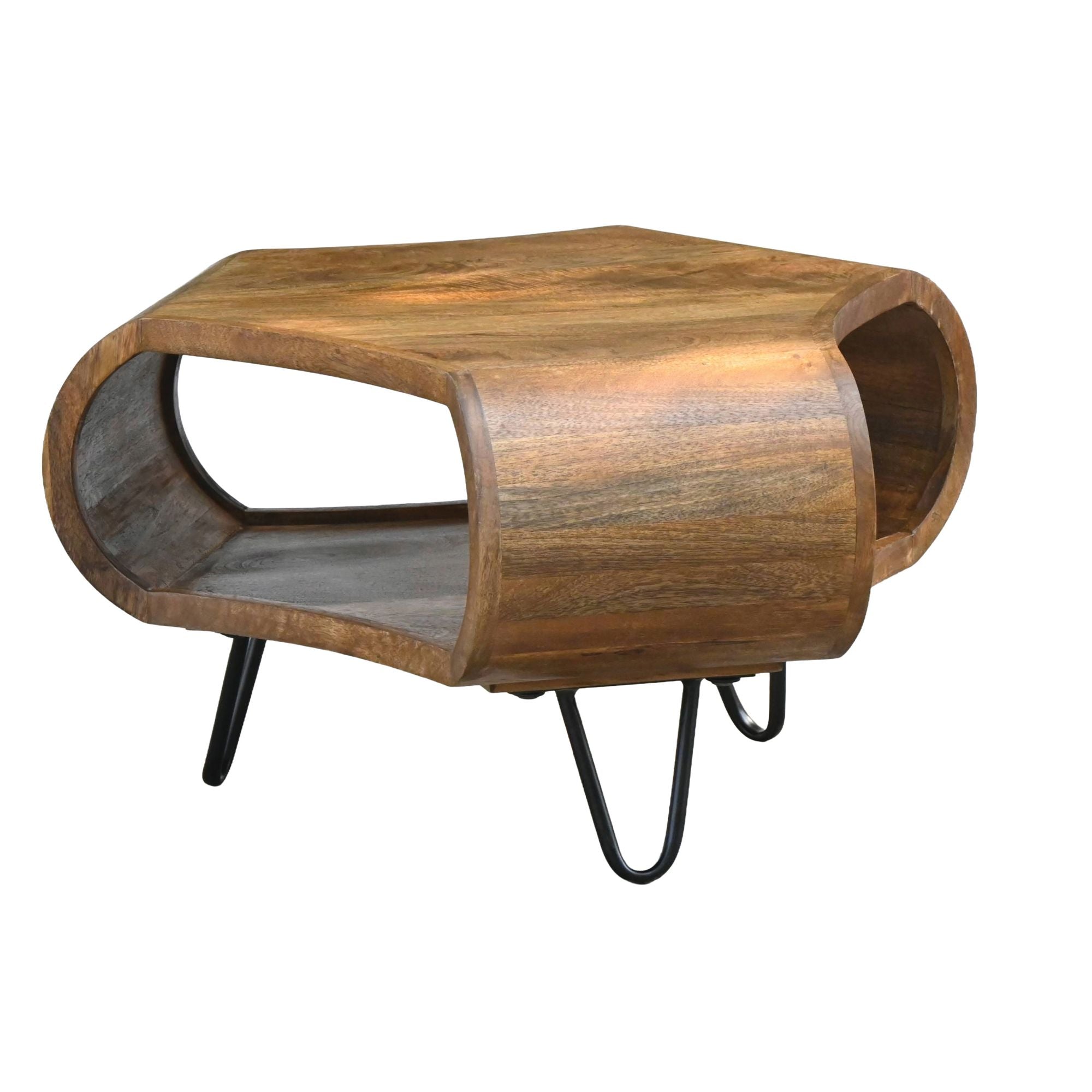 Sofabord 60 Cm Massivt Mangotræ Organisk Designbord Med Opbevaring Og Metalben
