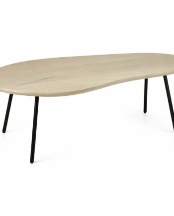 Sofabord 122 Cm   Massivt Mangotræ White Wash   Nyreformet Designbord Med Metalben