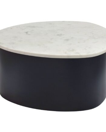 Sofabord 63 Cm Med Hvid Marmorbordplade   Sort Aluminium   Organisk Design